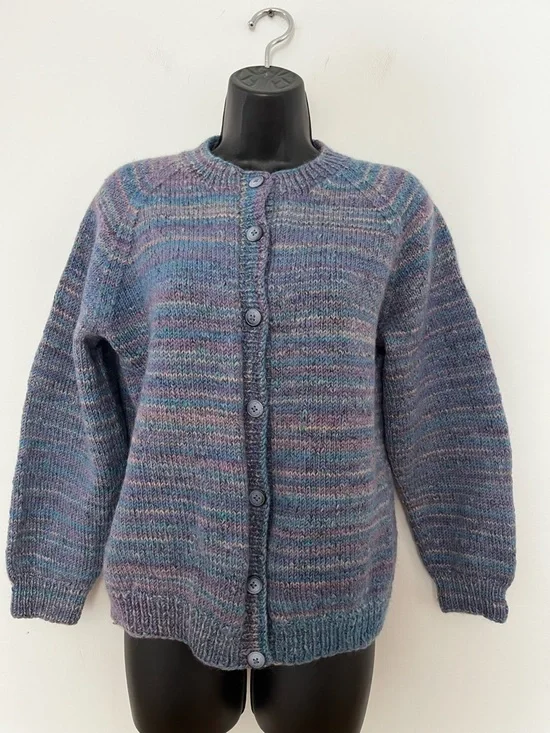 Handmade Heathered Wool Long Sleeve Cardigan, Size Medium - Picture 1 of 11